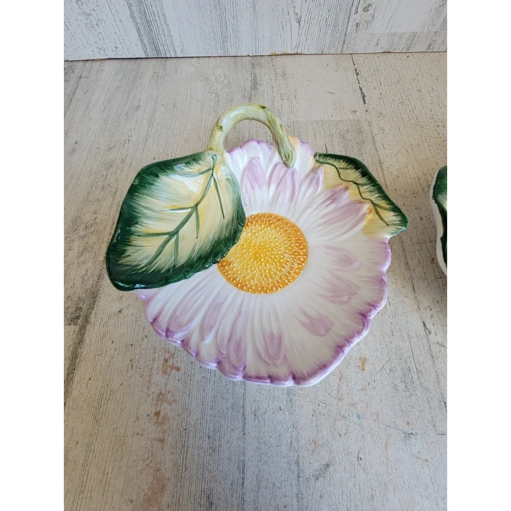 Palm tree vintage purple daisy plate vintage flower ceramic kitchen set home